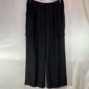 Prettygarden‎ Soft Cargo Dress Pants Women's Large Black Pockets Buttons